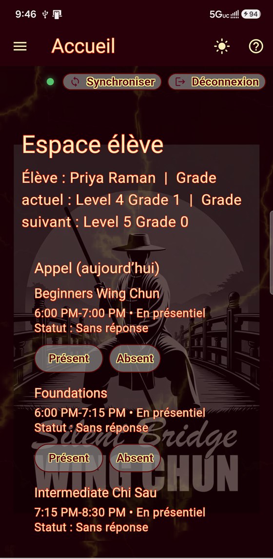 The student home screen in French