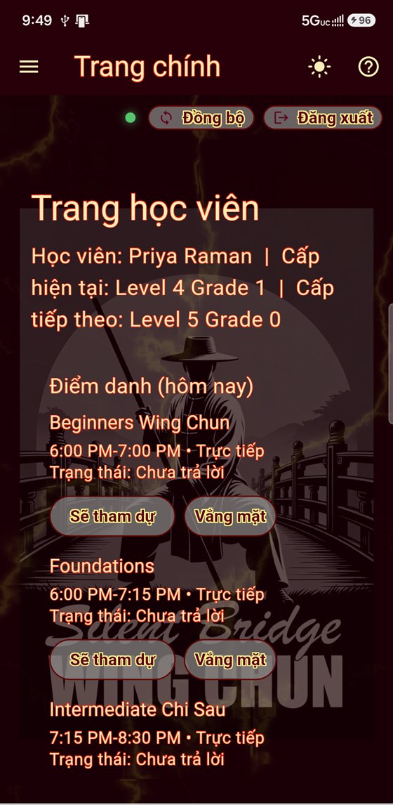 The student home screen in Vietnamese